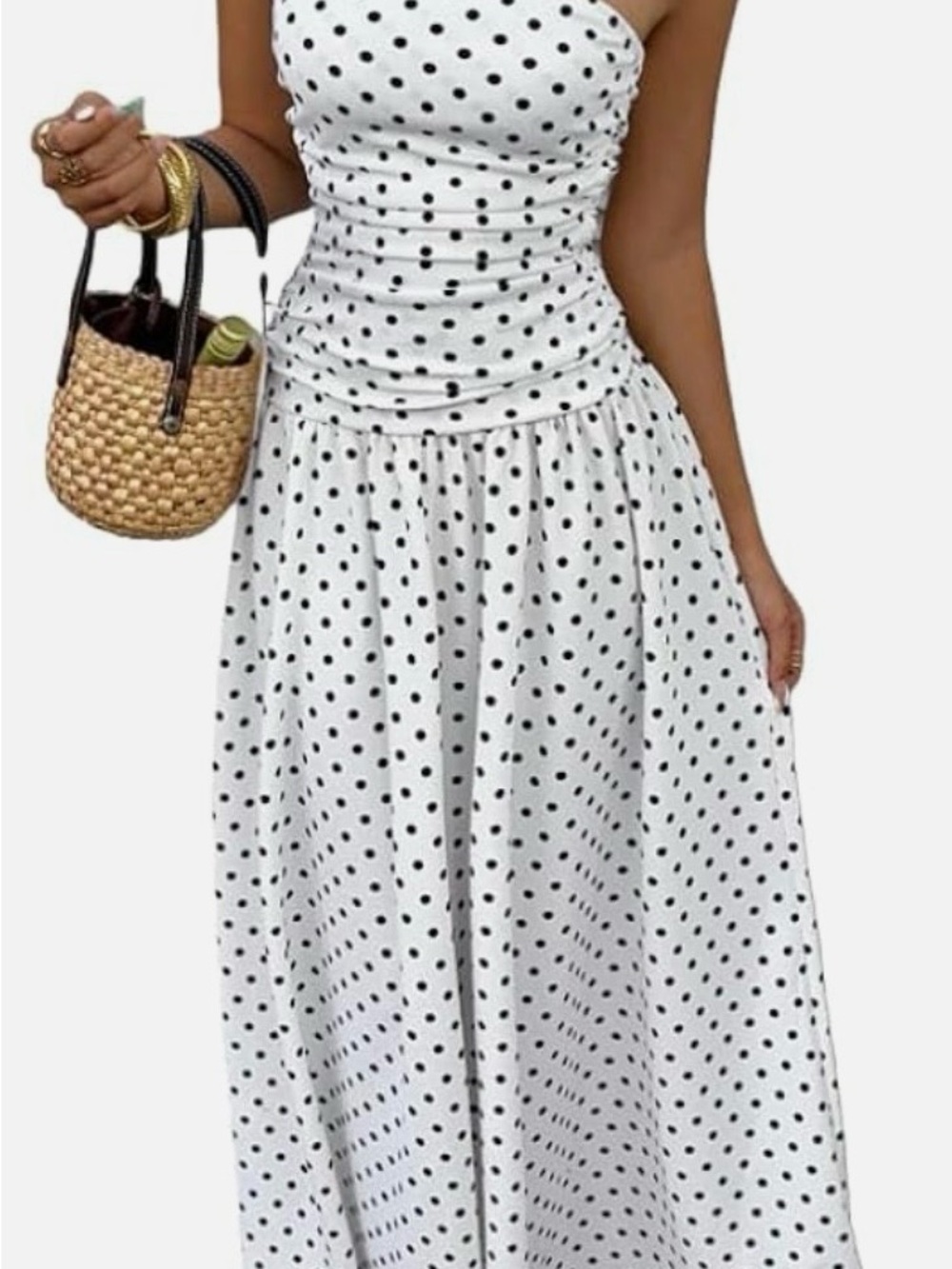 Strapless White Polka Dot Maxi Dress